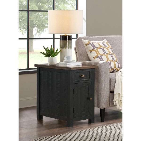 Monterey Chairside Table with hidden Power Outlets， Solid Wood