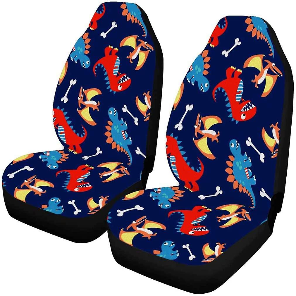 Set Of 2 Car Seat Covers 3 Cute Dinosaurs A Universal Auto Front Seats Protector Fits For Car，suv Sedan，truck