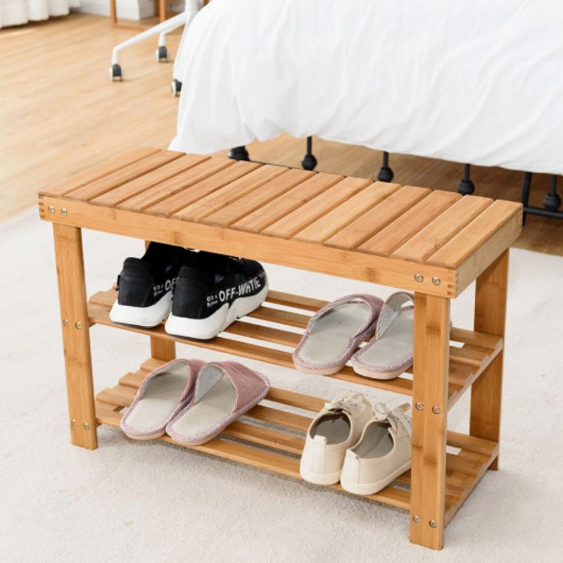 2-tier Wicker Shoe Bench Entryway Storage Racks