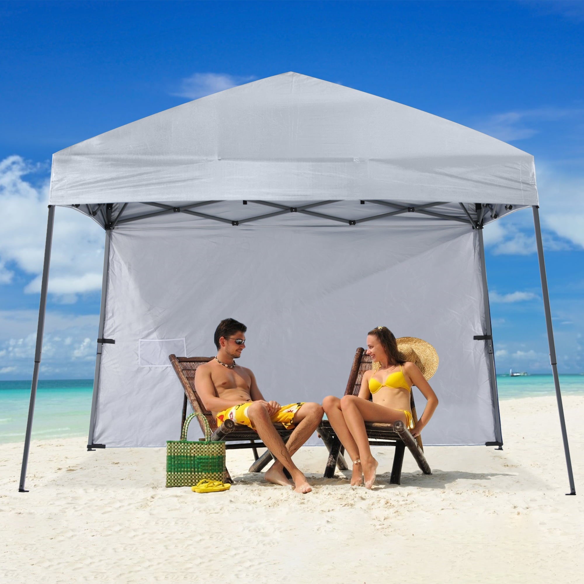 ABCCANOPY 8 ft x 8 ft Beach Canopy Tent with wall and Backpack Bag - Gray