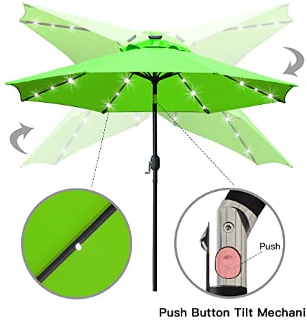 Sunnyglade 9′ Solar LED Lighted Patio Umbrella with 8 Ribs/Tilt Adjustment and Crank Lift System (Black)