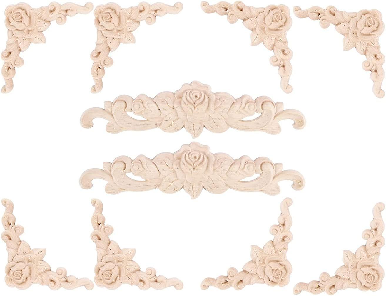 Carved Wood Floral Corner Applique for Furniture Door Decoration - 10 Pieces