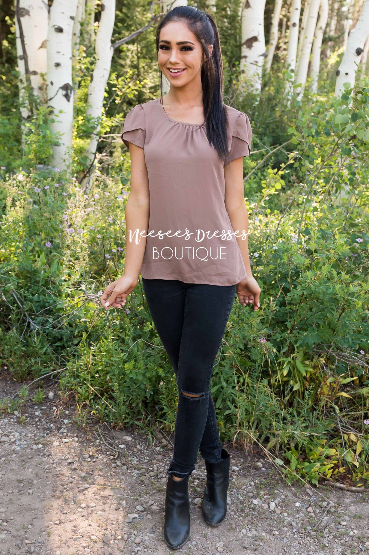 Taupe Chiffon Tulip Sleeve Top