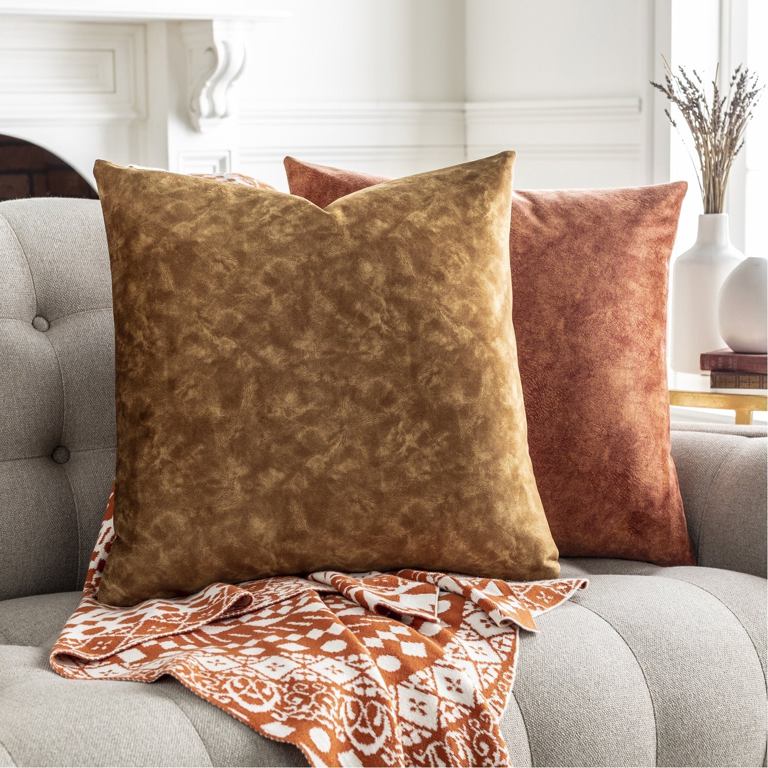 Collins Velvet Square Pillow Dark Brown, Tan