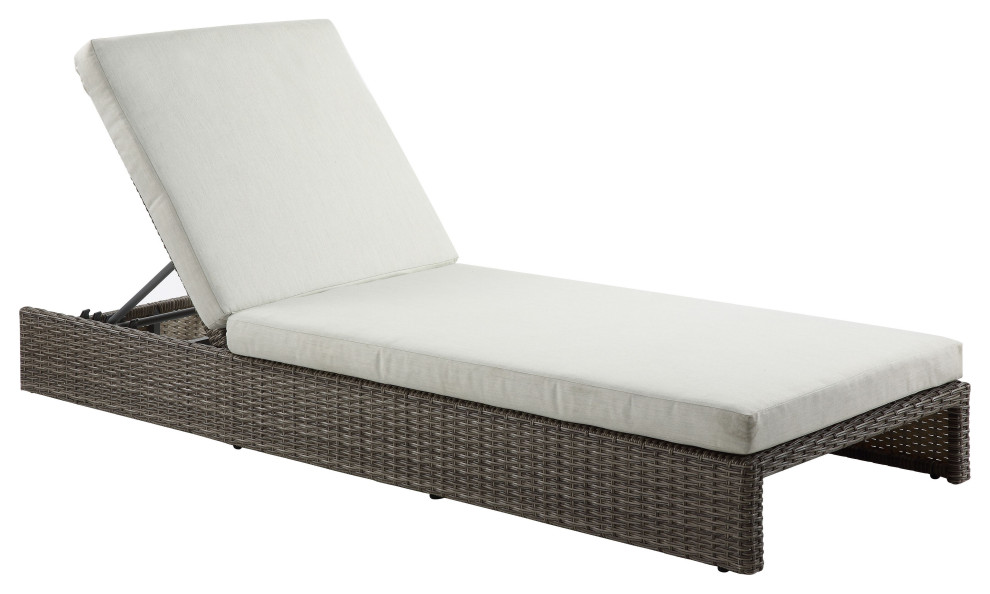 ACME Salena Patio Sun Lounge in Beige Fabric  ampGray Finish   Tropical   Outdoor Lounge Chairs   by Acme Furniture  Houzz