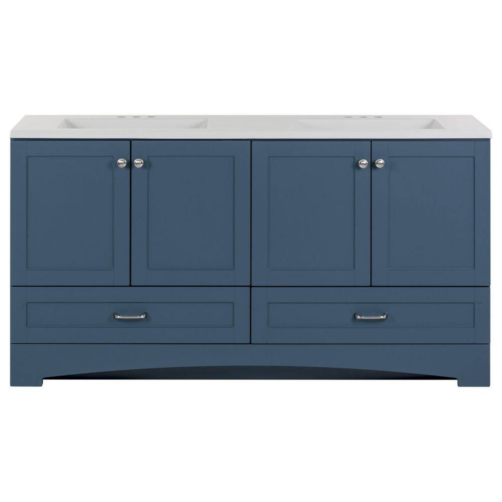 Glacier Bay Lancaster 60.25 in. W x 18.75 in. D Shaker Bath Vanity in Admiral Blue with White Cultured Marble Top B60X20331