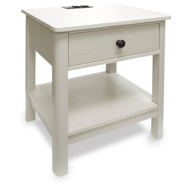 Traditional Rectangular End Table with AC Power and USB Charging Ports， White