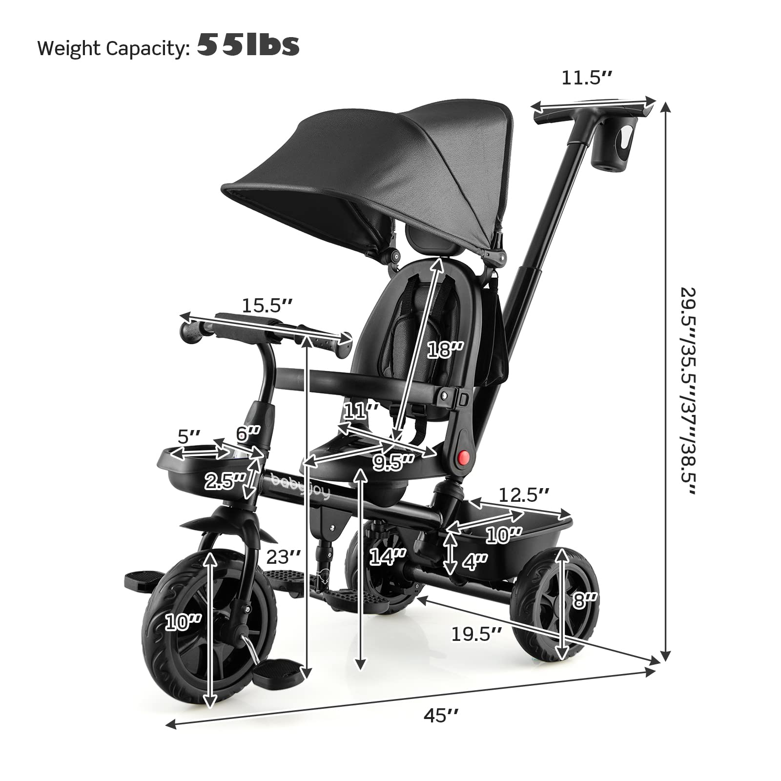 Costzon Tricycle, 4 in 1 Toddler Bike W/ Removable Push Handle,  Tricycle for Toddler