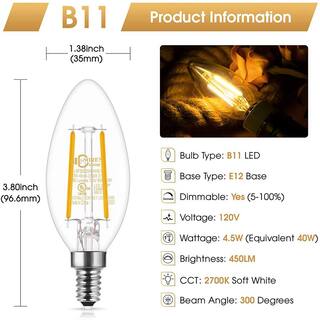 YANSUN 40-Watt Equivalent UL-Listed B11 Dimmable Edison LED Light Bulb Soft White 2700K (12-Pack) H-FZFB02204DE12-12