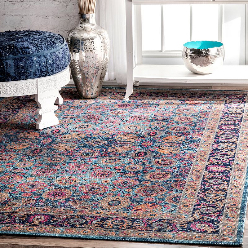 nuLOOM Stone Washed Isela Vintage Persian Framed Floral Rug