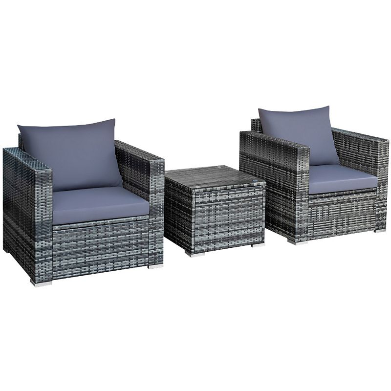 3 Pcs Patio Rattan Furniture Bistro Sofa Set with cushions