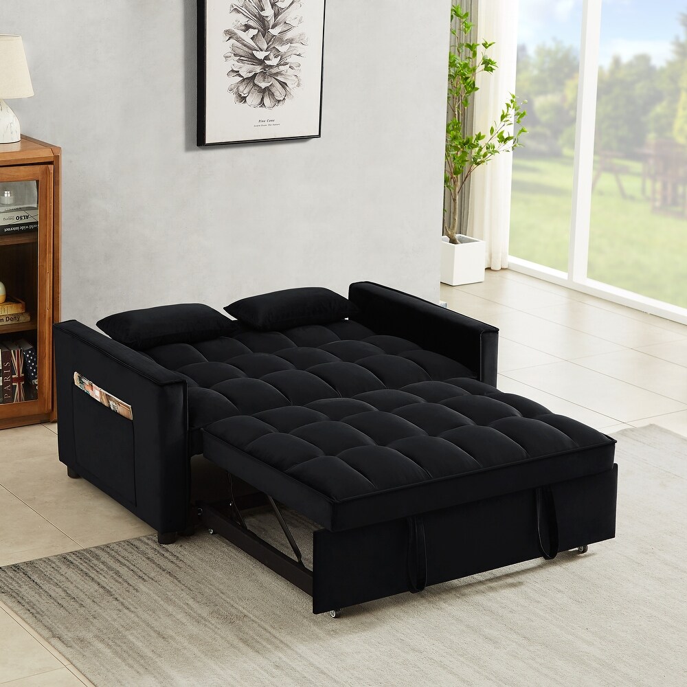 Velvet Convertible Loveseat Sleeper Sofa Couch with Adjustable Backrest  2 Seater Sofa with Pull Out Bed with 2 Lumbar Pillows