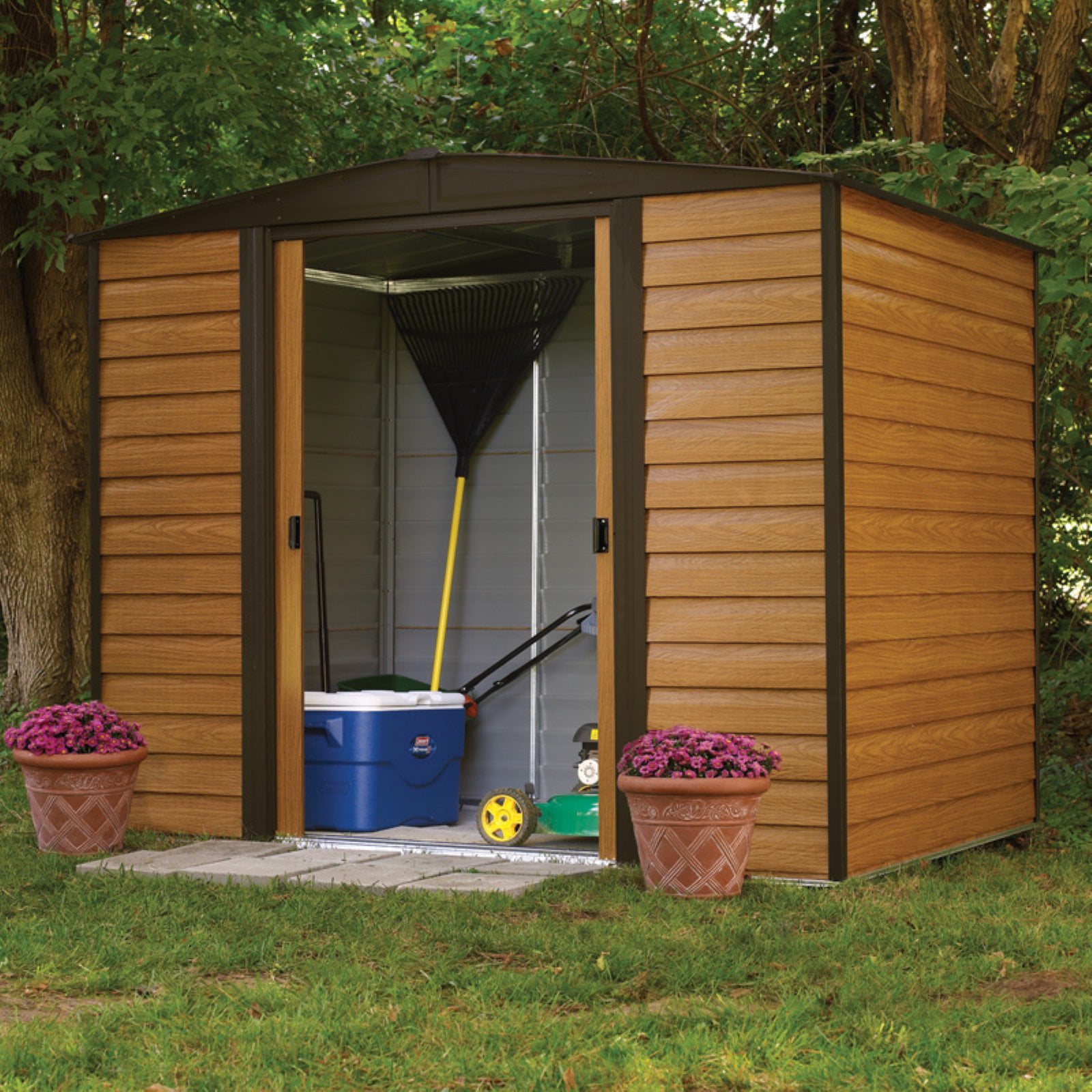 Arrow Storage Products 8 x 6 ft. Double Door Metal Storage Shed, Brown and Black