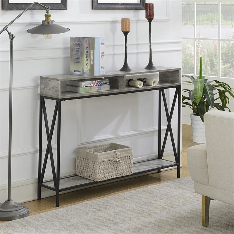 Convenience Concepts Tucson Deluxe Console Table in Faux Birch Gray Wood   Industrial   Console Tables   by ShopLadder  Houzz