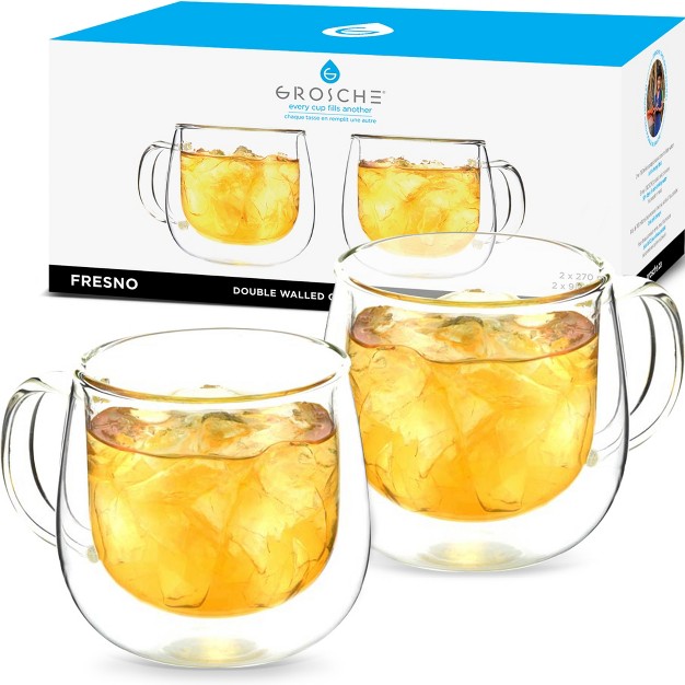 Grosche Fresno Double Walled Glass Cups Set Of 2 9 2 Fl Oz Each