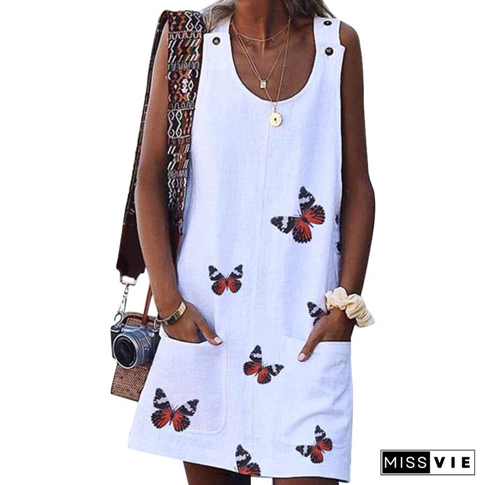 Butterfly Printed Sleeveless Dress