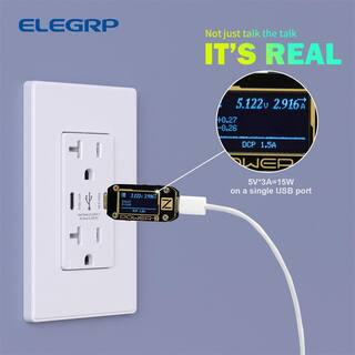 ELEGRP 20 Amp 30-Watt Dual Type C USB Wall Charger with Duplex Tamper Resistant Outlet Wall Plate Included White (2-Pack) R182D60CC-WH2