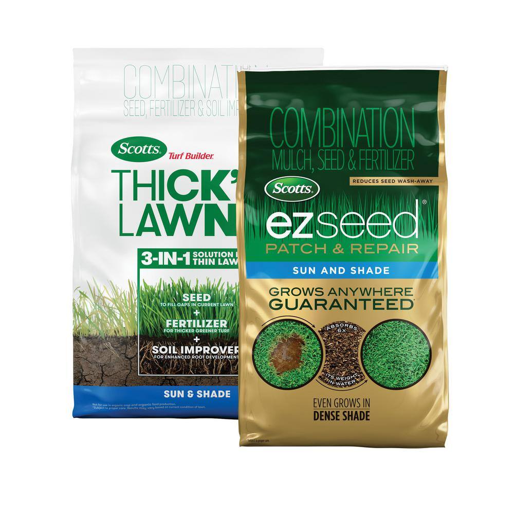 Scotts Turf Builder THICK'R LAWN and EZ Seed Patch  Repair for Sun  Shade Grass Seed Fertilizer and Soil Improver Bundle VB02160