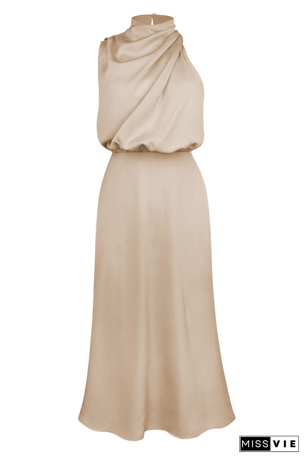 Ruched Cut Shoulder Sleeveless Sily Maxi Dress