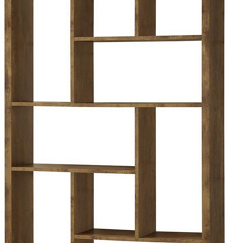 Metal and Wood Modern Style Bookcase with Multiple Shelves， Brown