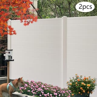 YIYIBYUS 48 in. White PVC Vinyl Outdoor Freestanding Privacy Screen Panel Metal Garden Fence (2-Pack) YLYOBZ8UWDZJ8