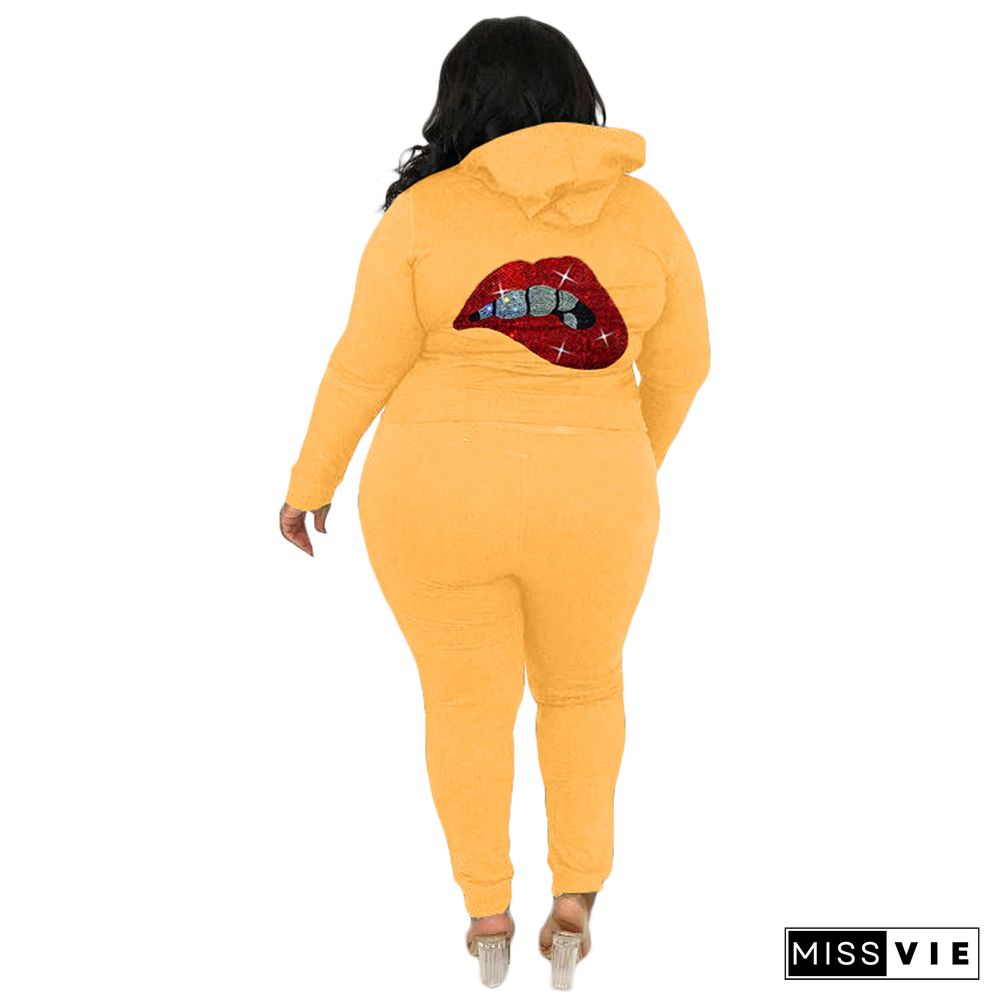 Plus Size Hooded Zipper Coats Skinny Pants Tracksuits