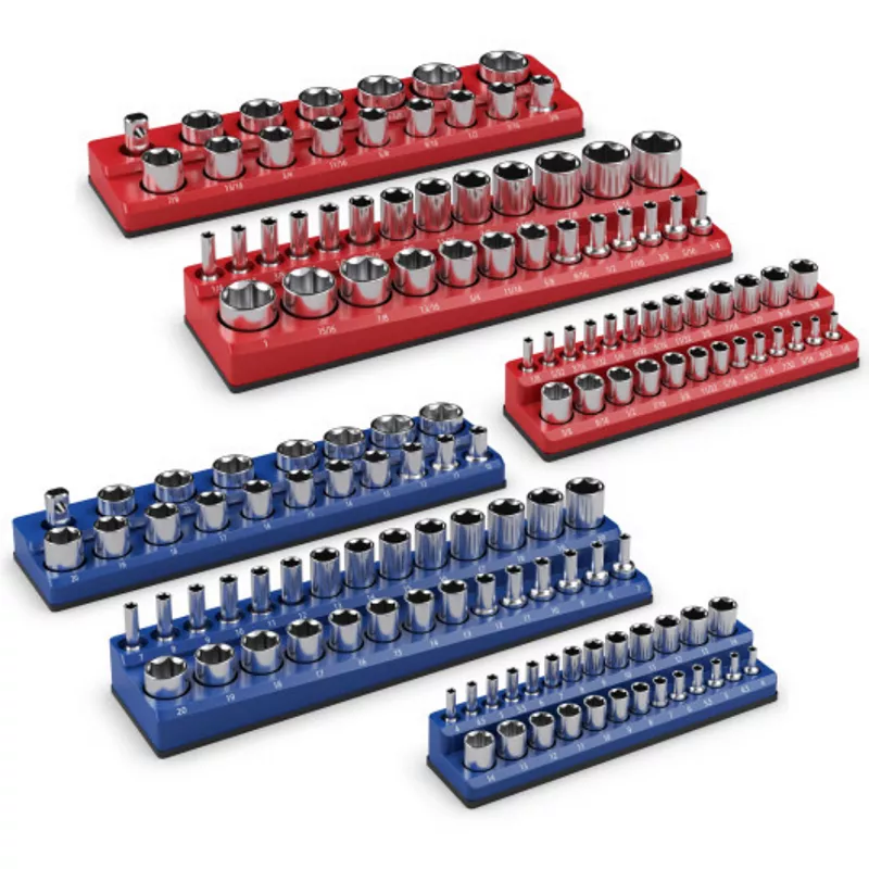 6-piece Metric And Sae Magnetic Socket Organizer Set-red And Blue