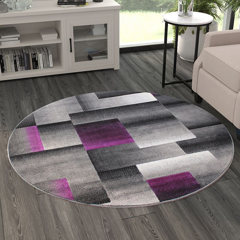 Masada Rugs Masada Rugs Trendz Collection 5'x5' Round Modern Contemporary Area Rug in Purple， Gray and Black-Design Trz861