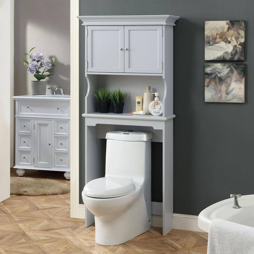 Home Decorators Collection Hampton Harbor 30 in. W x 66.5 in. H x 10.5 in. D Gray Over-the-Toilet Storage BF-21015-DG