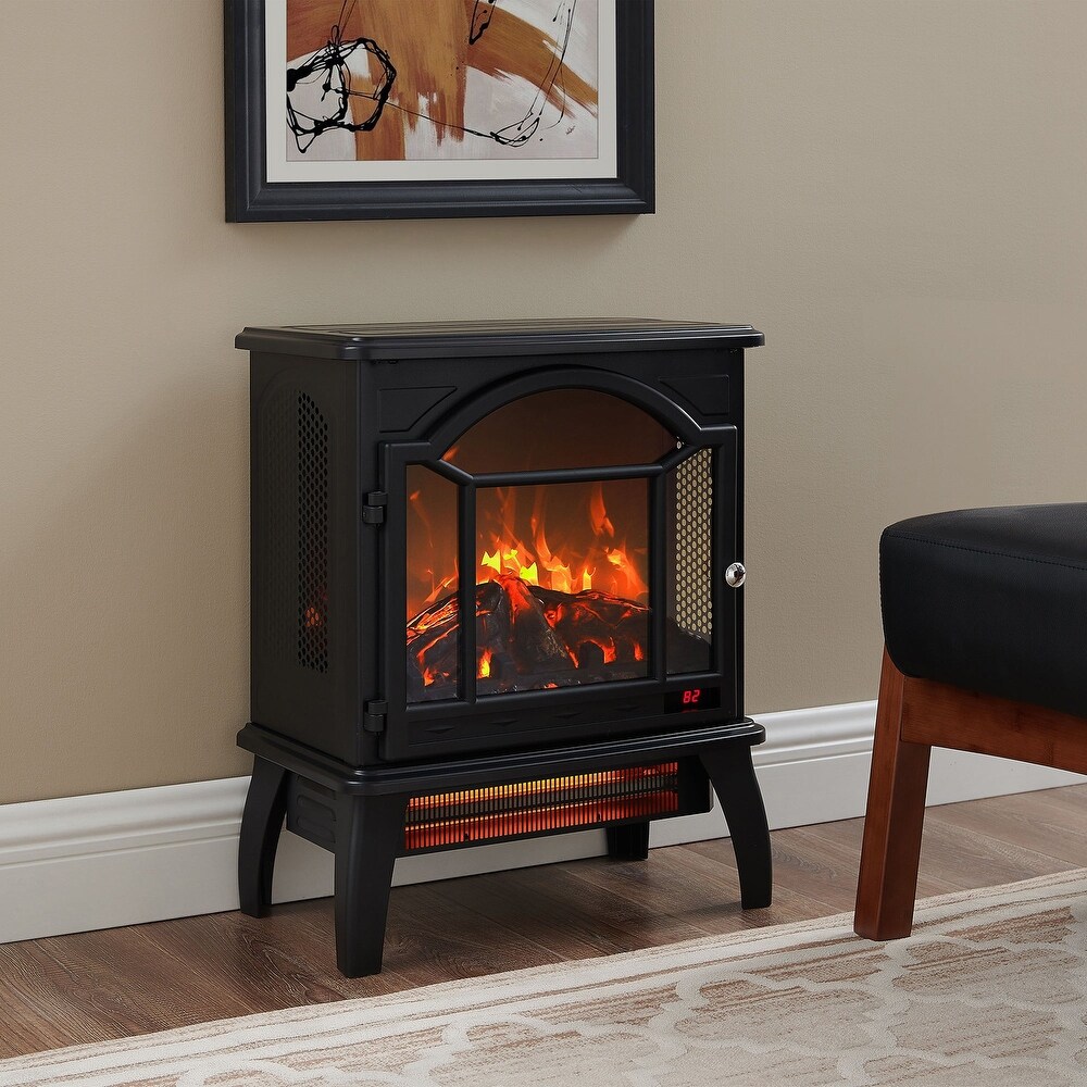 18 Inch 3D Infrared Electric Fireplace Stove in Antique Black with Remote Control   18\