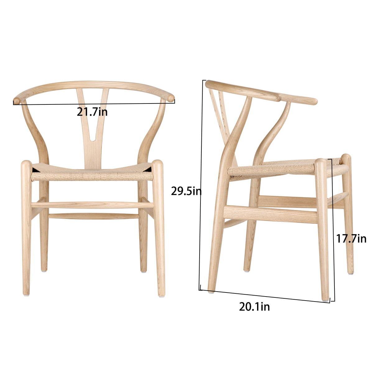 Tomile Weave Dining Chair Ash Wood Wishbone Chair， set of 2 Natural