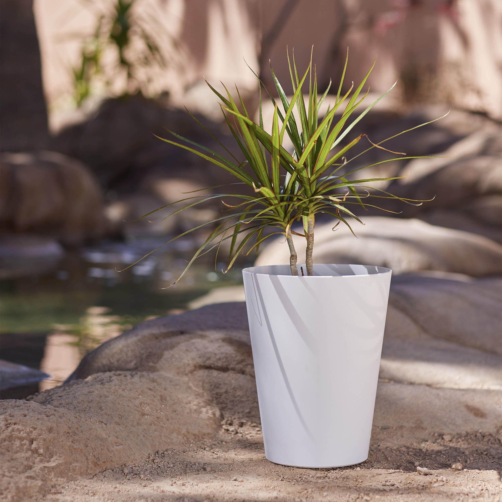 Bloem Tall Finley Tapered Round Planter: 14" - Casper White - Matte Textured Finish, 100% Recycled Plastic Pot, For Indoor and Outdoor Use, Gardening, 4 Gallon Capacity