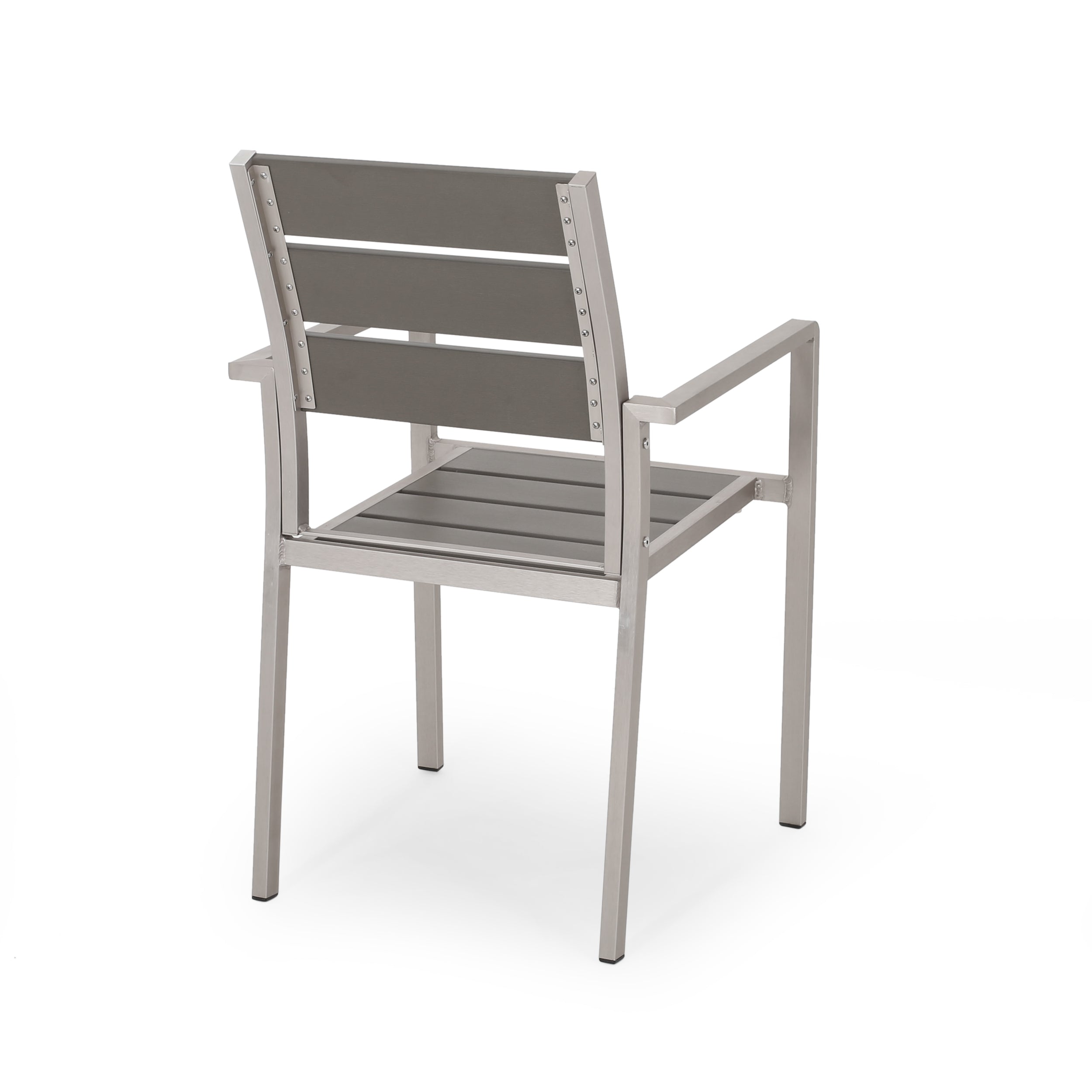 Cherie Outdoor Modern Aluminum Dining Chair with Faux Wood Seat (Set of 2)