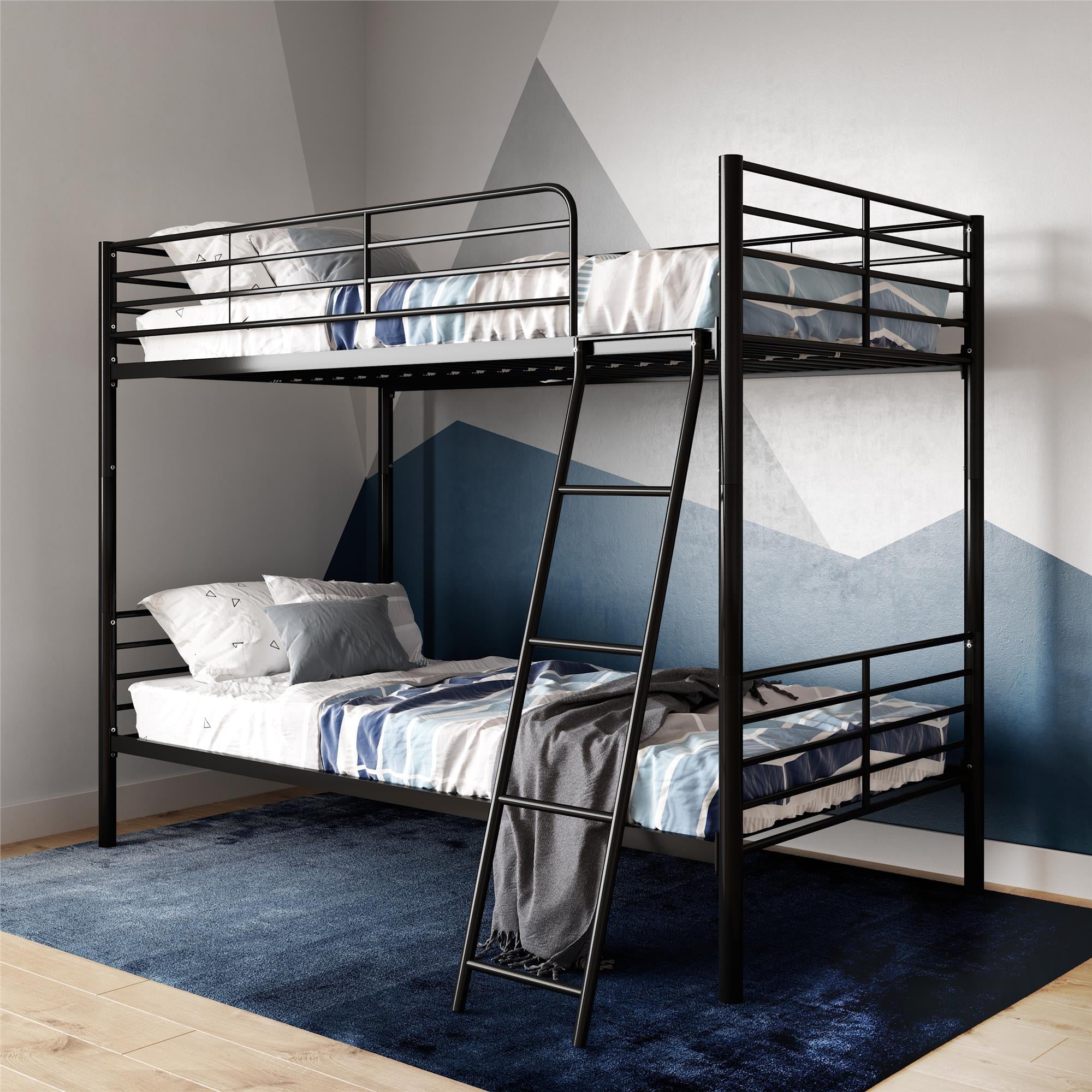 Mainstays Convertible Twin over Twin Metal Bunk Bed, Black