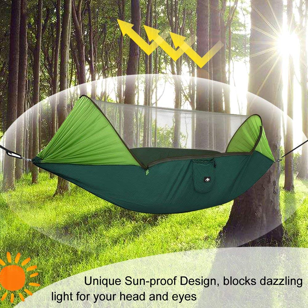 IClover Spring Outdoor Travel Camping Tent 300kg Capacity Hammock Hanging Bed with Mosquito Net, Including Straps, Carabiners, Rope & Carry Bag Green