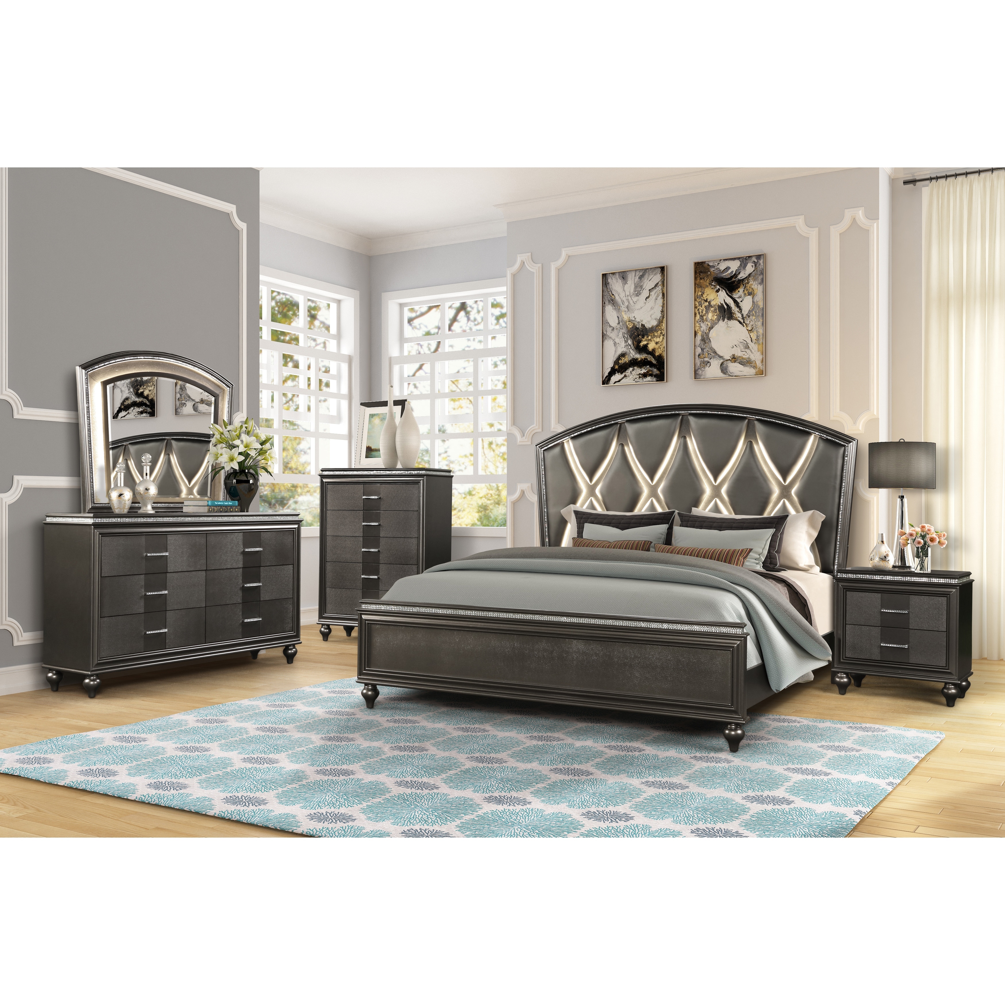 Ginger King 4 Pc Bedroom set Gray - - 37984836