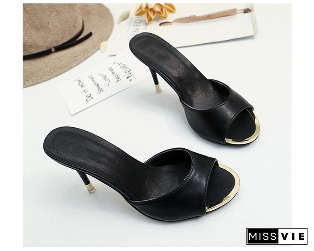 Women High Heels Sandal Shoes Sexy Black Slippers Sandals