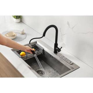 Satico Amuring Single Handle Pull Out Sprayer Kitchen Faucet with cUPC Certification in Matte Black XL8800F