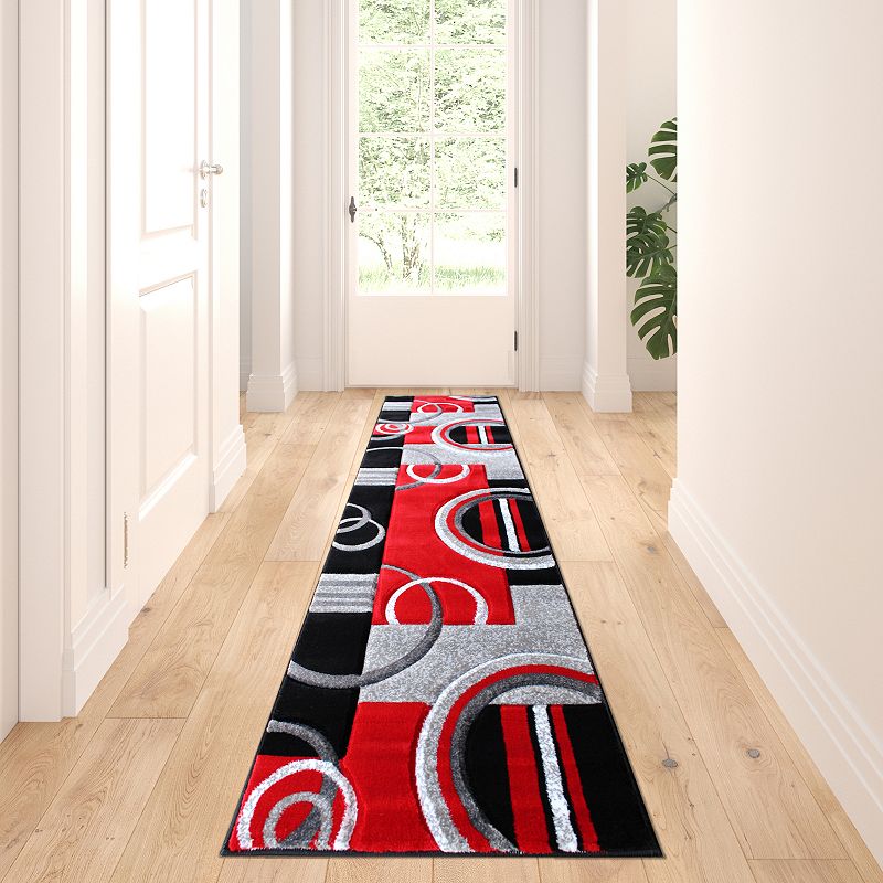 Masada Rugs Masada Rugs Sophia Collection 2'x7' Hand Sculpted Modern Contemporary Area Rug in Red， Gray， White and Black