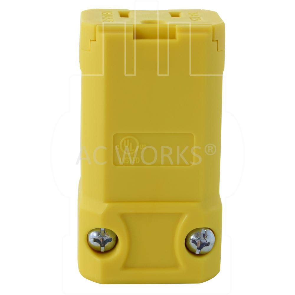 AC WORKS 15 Amp 125-Volt NEMA 5-15P Square Household Female Connector with UL C-UL Approval ASQ515R-YW