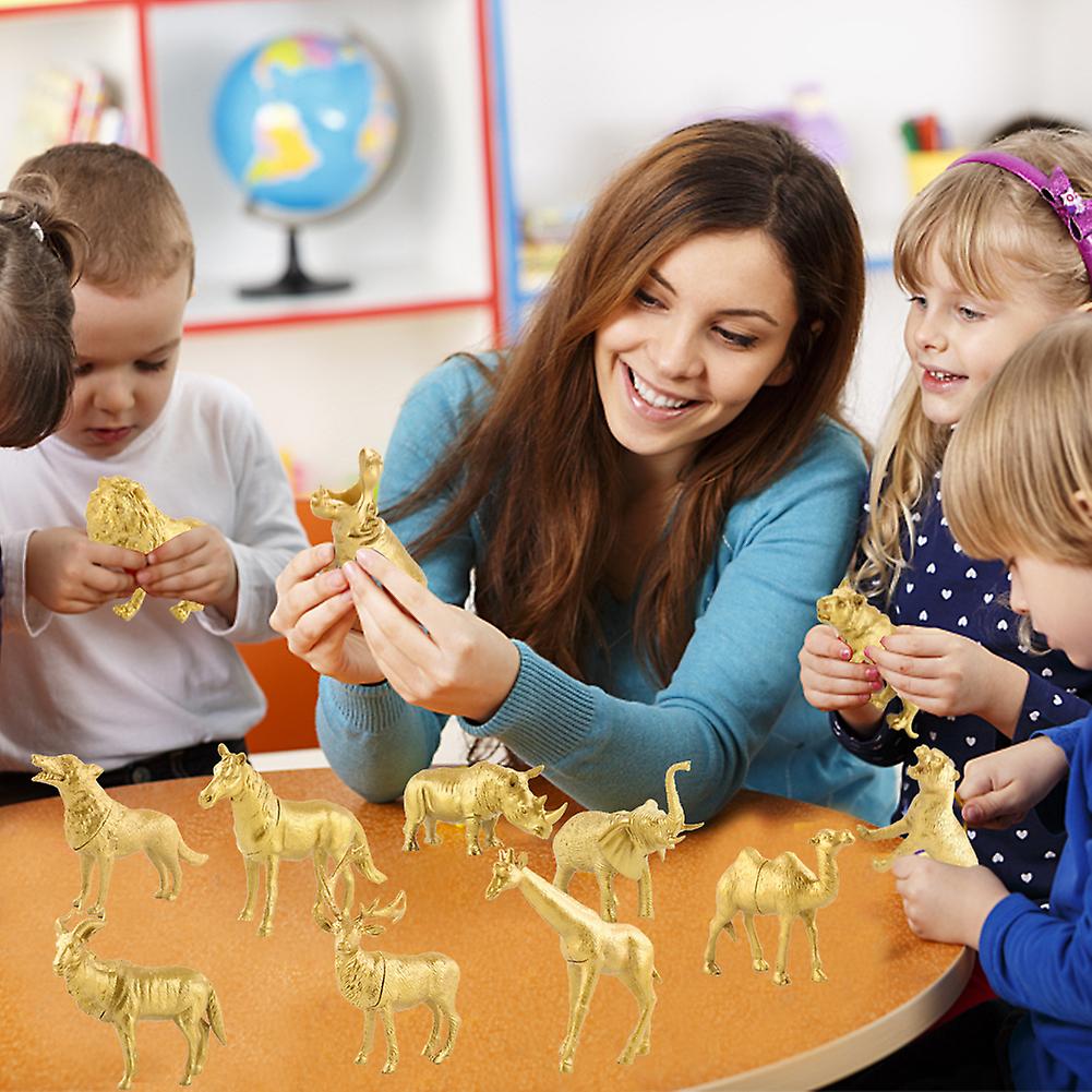 8pcs Wild Animal Doll Children Toy Lion Giraffe Golden Plastic Animal Model Home Decoration