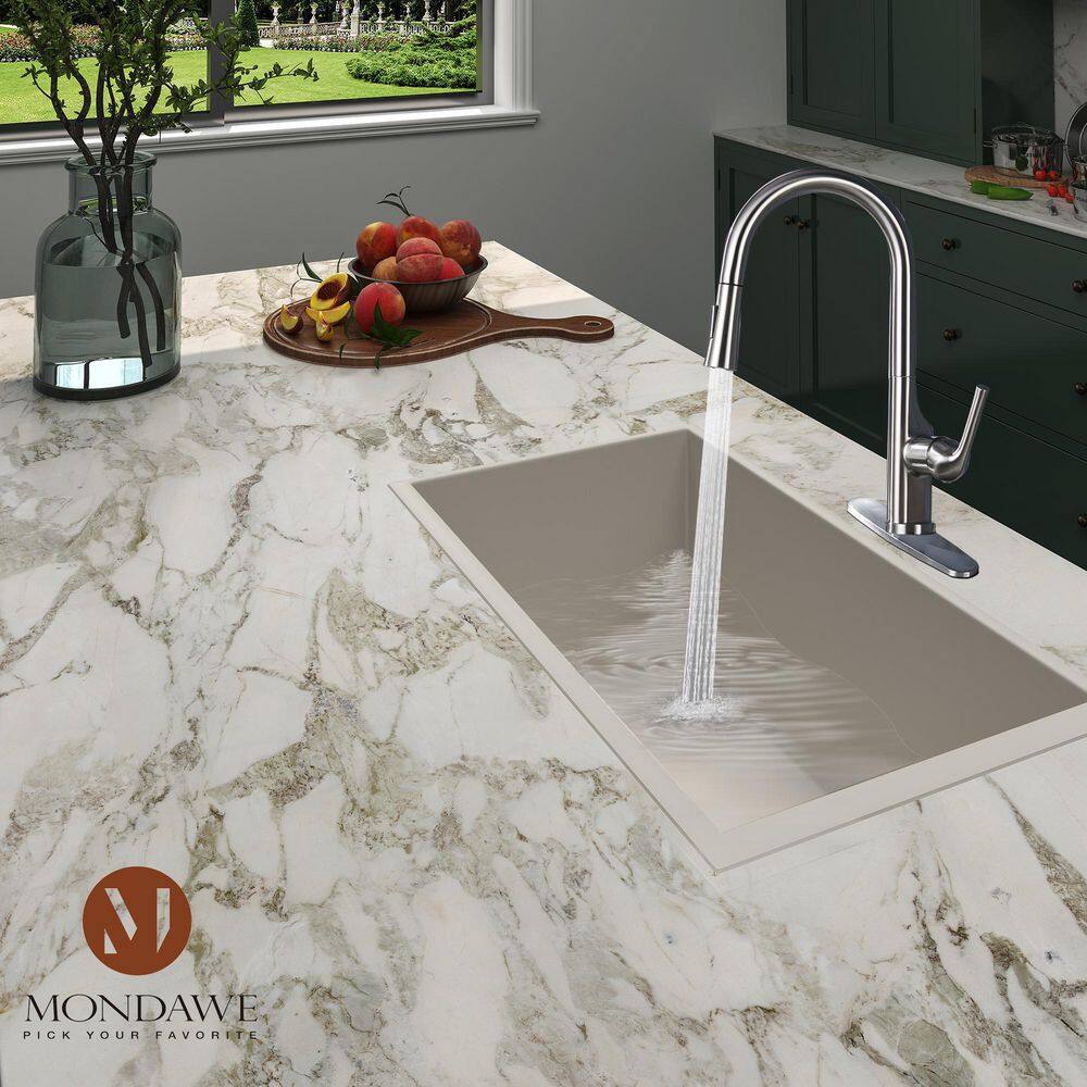 Mondawe Single-Handle Standard High Arc Pull Down Sprayer Kitchen Faucet Deck Mount Kitchen Faucet in Brushed Nickel MD-D47-BN