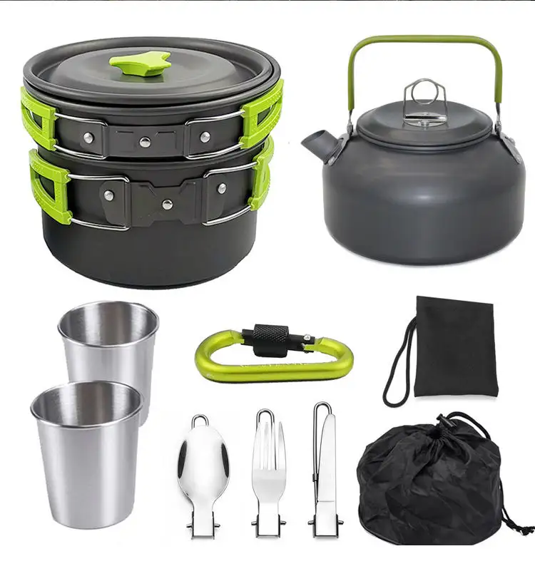 Outdoor Portable Lightweight Aluminum Camping Cooking Cookware Set Outdoor Tourist Travel Pot and Pan Mess Kit