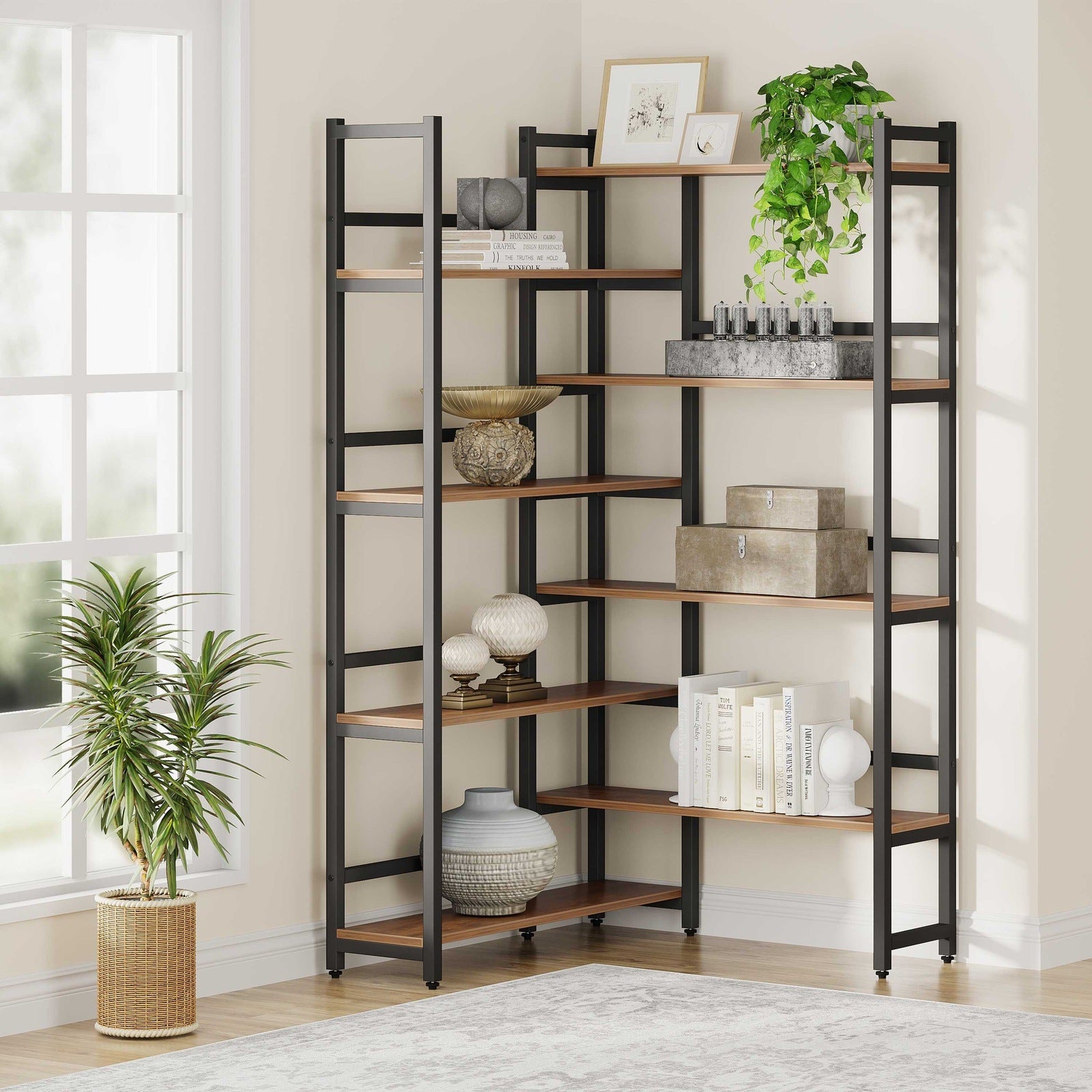 70.8 Corner Bookshelf, 8-Tier Industrial  Bookcase Corner Display Rack