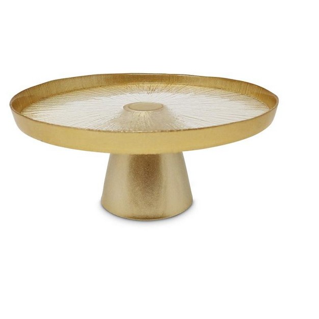 Classic Touch Glass Footed Cake Plate With Gold Rim