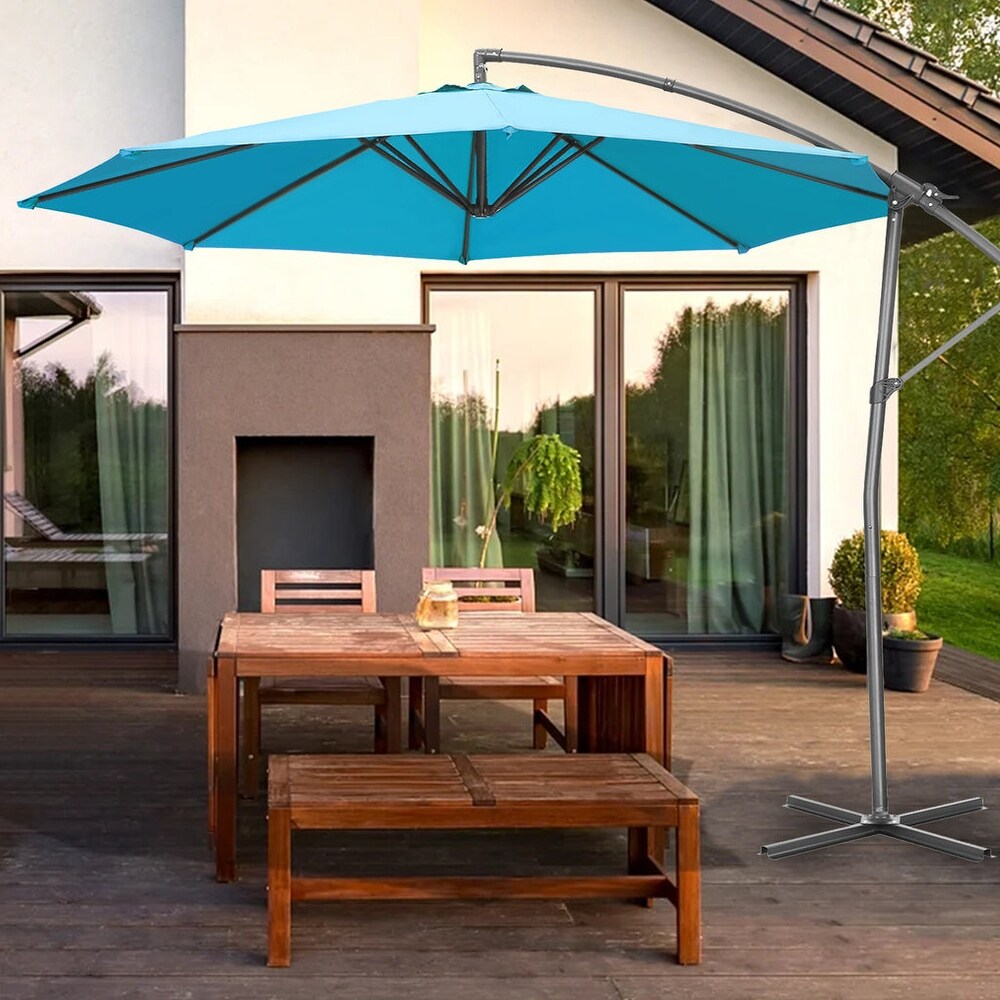 Zenova 10FT Patio Offset Umbrella with 360 Degree Rotation and Cross Base