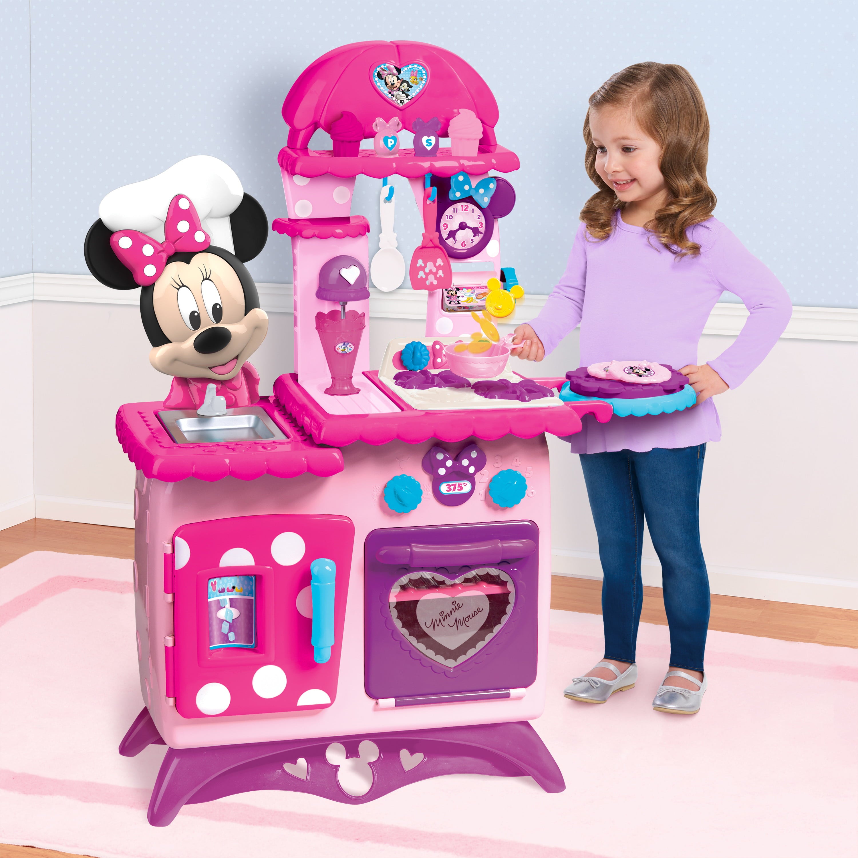 Disney Junior Minnie Mouse Flipping Fun Pretend Play Kitchen Set, Play Food, Realistic Sounds, Officially Licensed Kids Toys for Ages 3 Up, Gifts and Presents