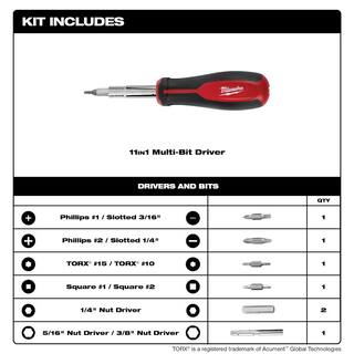 MW 10 in. PACKOUT Tote with 11-in-1 Multi-Tip Screwdriver with Square Drive Bits 48-22-8310-48-22-2761