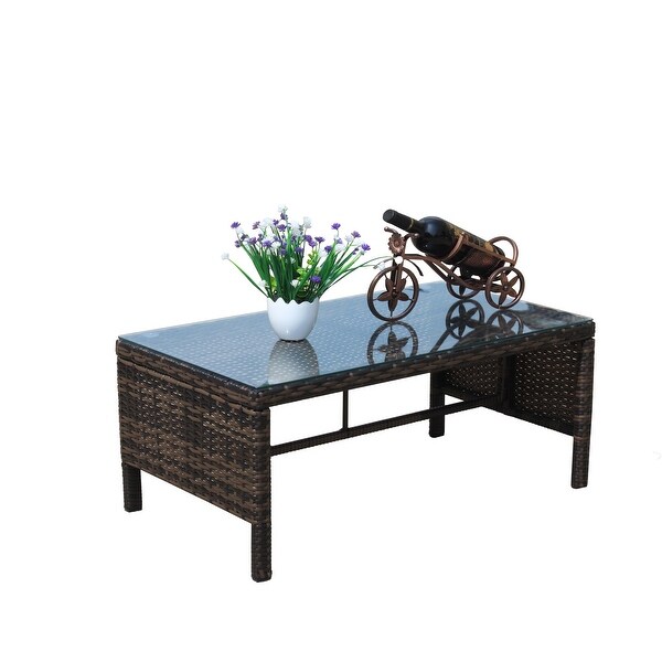 Brown Outdoor Patio Furniture 1 Coffee Table With Clear Tempered Glass