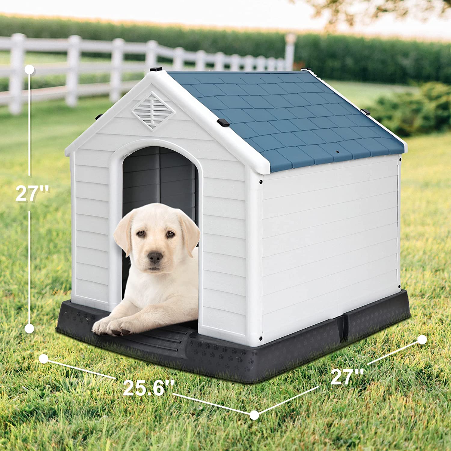 Plastic Dog House - Water Resistant Dog Kennel for Small to Medium Size Dogs All Weather Indoor Outdoor Doghouse Puppy Shelter